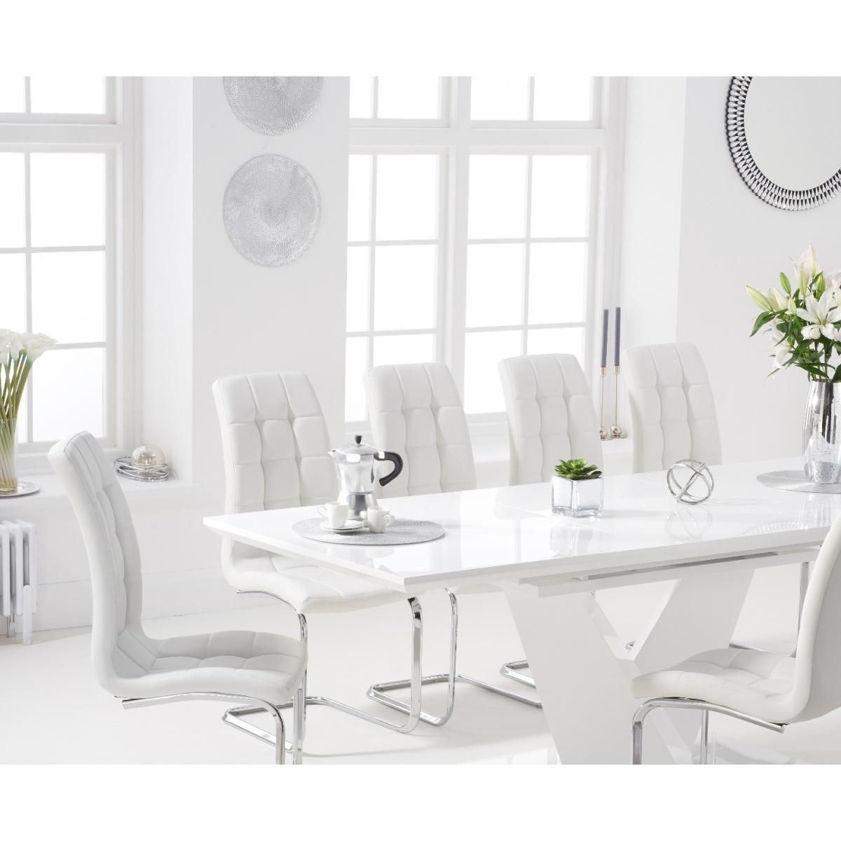 Halo 160cm White High Gloss Extending Dining Table with Lorin Faux Leather Chairs - White, 4 Chairs – image 2