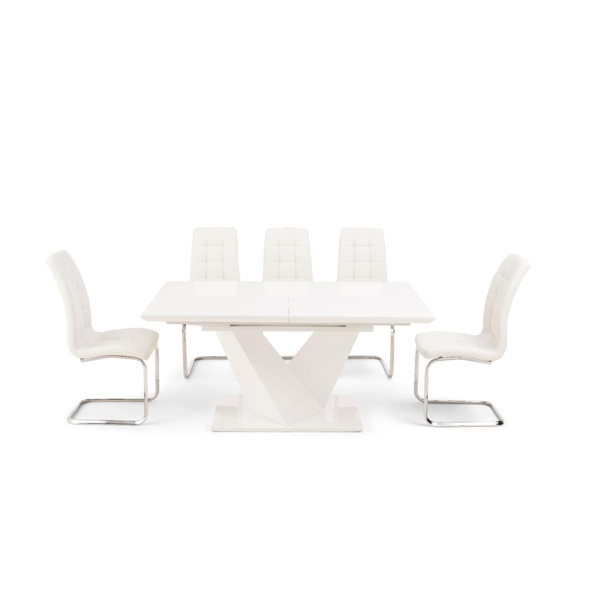 Halo 160cm White High Gloss Extending Dining Table with Lorin Faux Leather Chairs - White, 4 Chairs – image 7