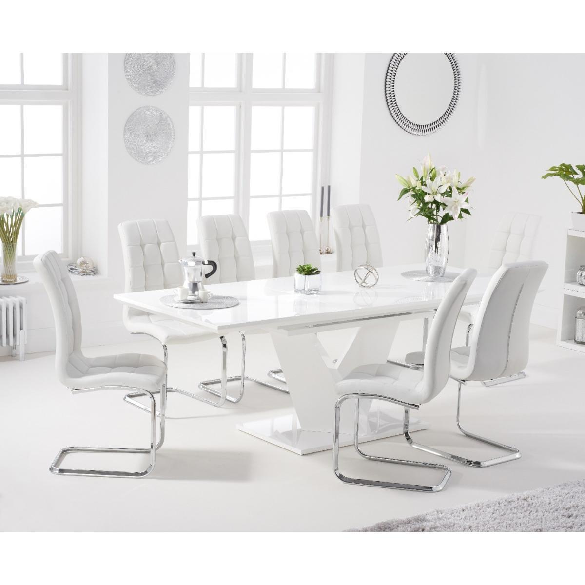 Halo 160cm White High Gloss Extending Dining Table with Lorin Faux Leather Chairs - White, 4 Chairs – image 1