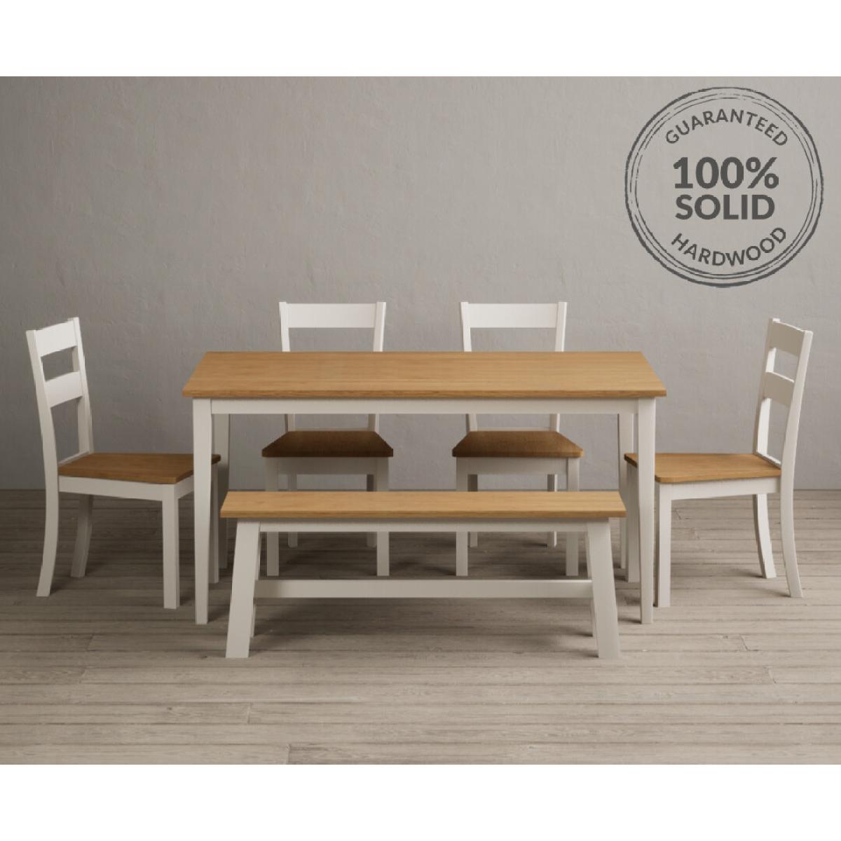 Kendal 150cm Solid Oak and Cream Painted Dining Table with 4 Blue Kendal Chairs with 2 Oak and Cream Benches – image 2