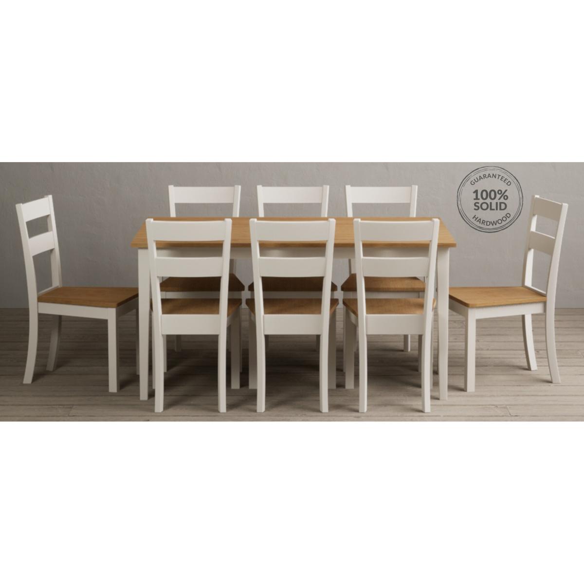 Kendal 150cm Solid Oak and Cream Painted Dining Table with 4 Blue Kendal Chairs with 2 Oak and Cream Benches – image 21