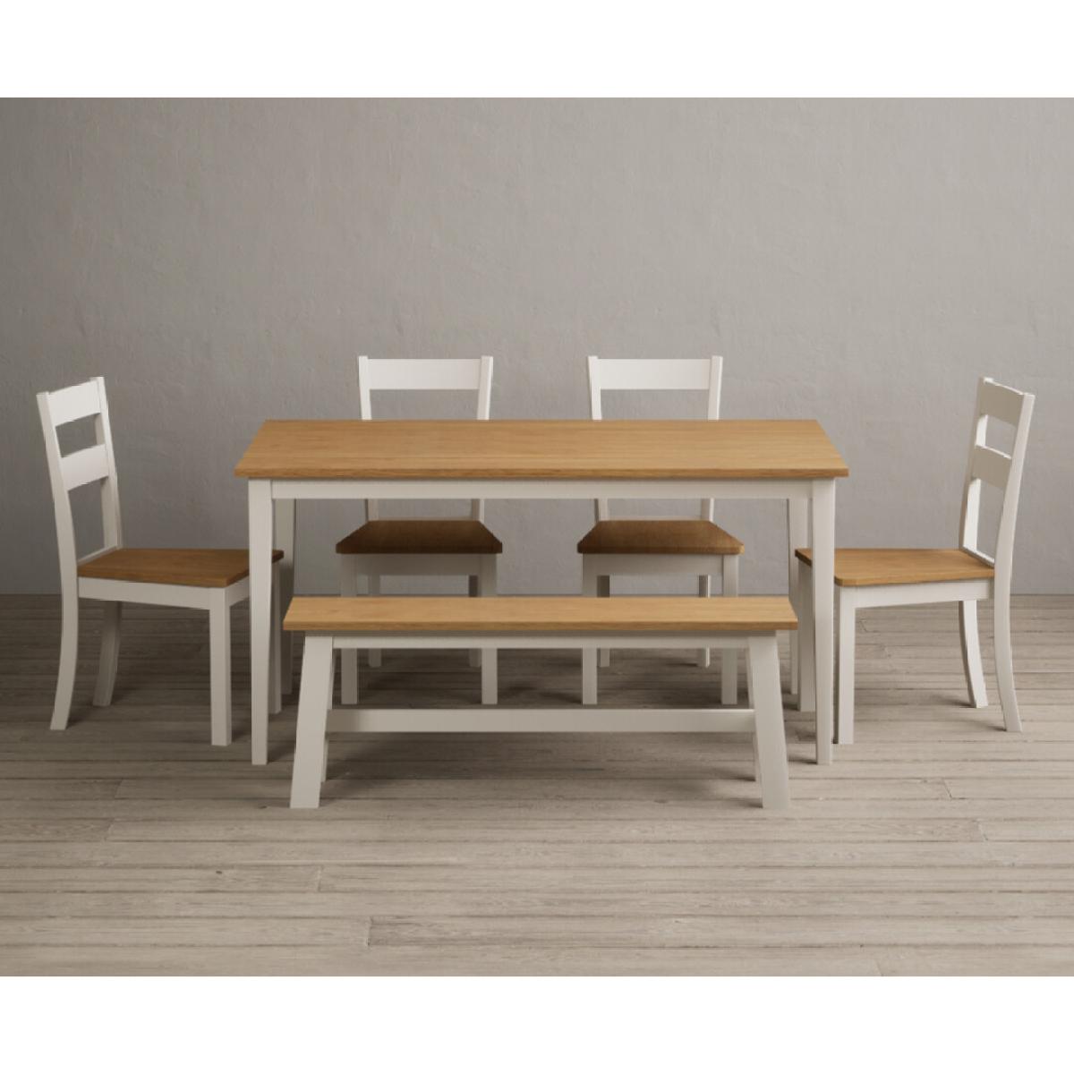 Kendal 150cm Solid Oak and Cream Painted Dining Table with 4 Blue Kendal Chairs with 2 Oak and Cream Benches – image 8