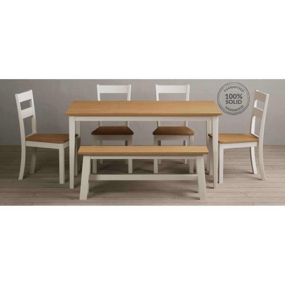 Kendal 150cm Solid Oak and Cream Painted Dining Table with 4 Blue Kendal Chairs with 2 Oak and Cream Benches – image 9