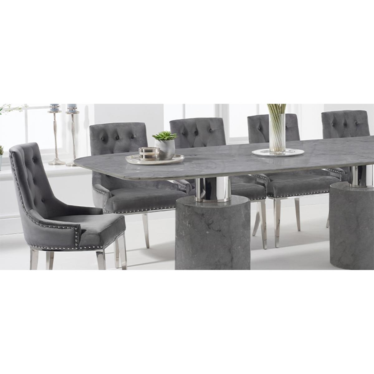 Antonio 220cm Grey Marble Table With 10 Grey Sienna Velvet Chairs – image 9