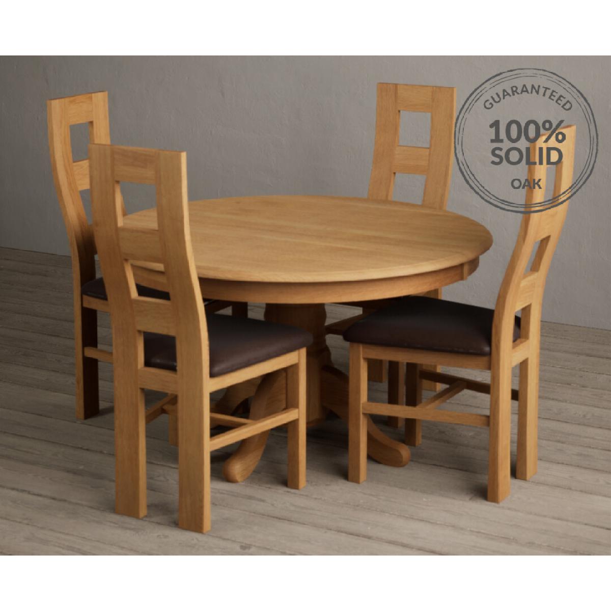 Hertford 120cm Fixed Top Solid Oak Round Pedestal Table With 4 Charcoal Grey Flow Back Chairs – image 2