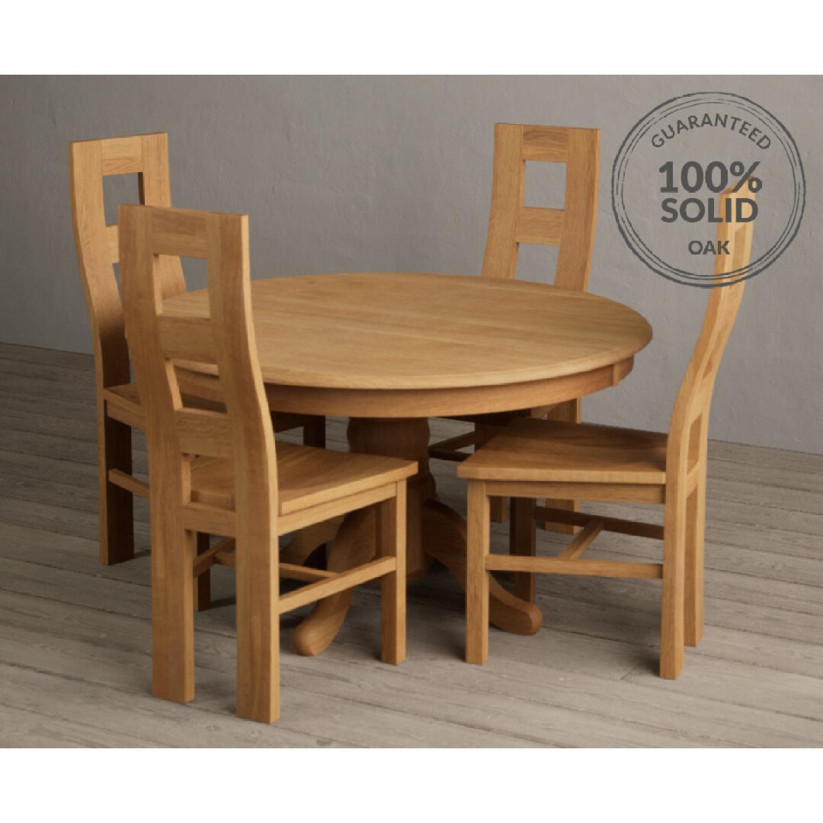 Hertford 120cm Fixed Top Solid Oak Round Pedestal Table With 4 Charcoal Grey Flow Back Chairs – image 16