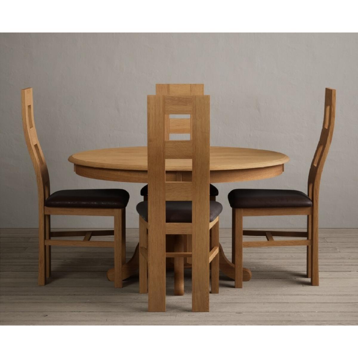 Hertford 120cm Fixed Top Solid Oak Round Pedestal Table With 4 Charcoal Grey Flow Back Chairs – image 3