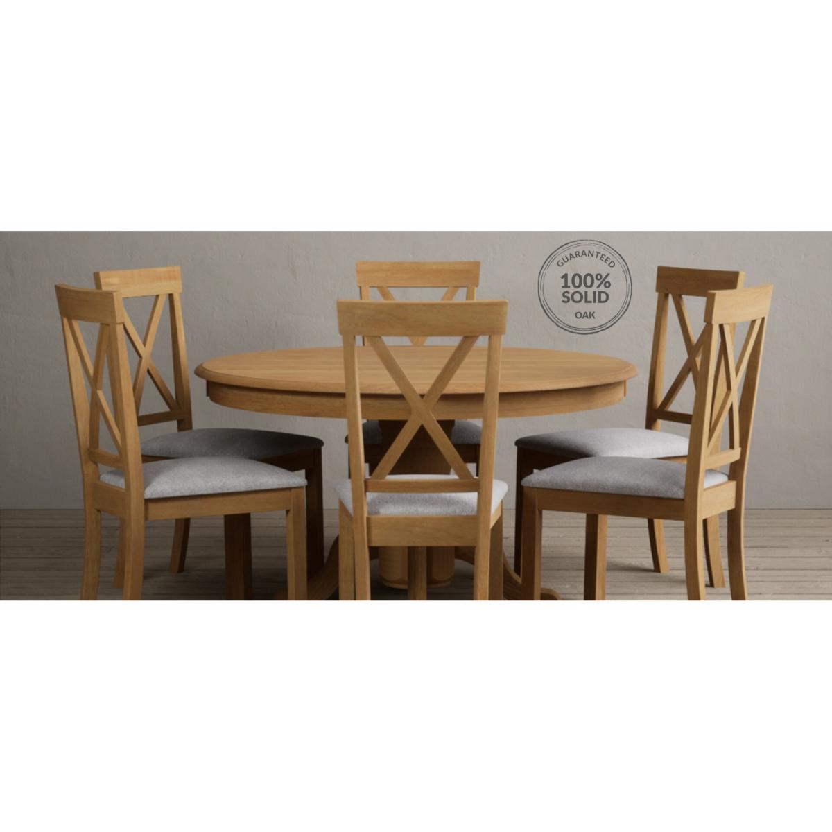 Hertford 120cm Fixed Top Solid Oak Round Pedestal Table With 4 Charcoal Grey Flow Back Chairs – image 25