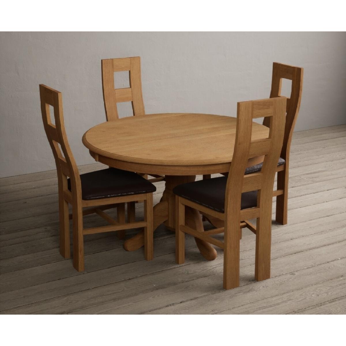 Hertford 120cm Fixed Top Solid Oak Round Pedestal Table With 4 Charcoal Grey Flow Back Chairs – image 4