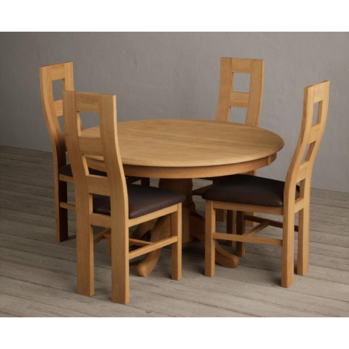 Hertford 120cm Fixed Top Solid Oak Round Pedestal Table With 4 Charcoal Grey Flow Back Chairs – image 5