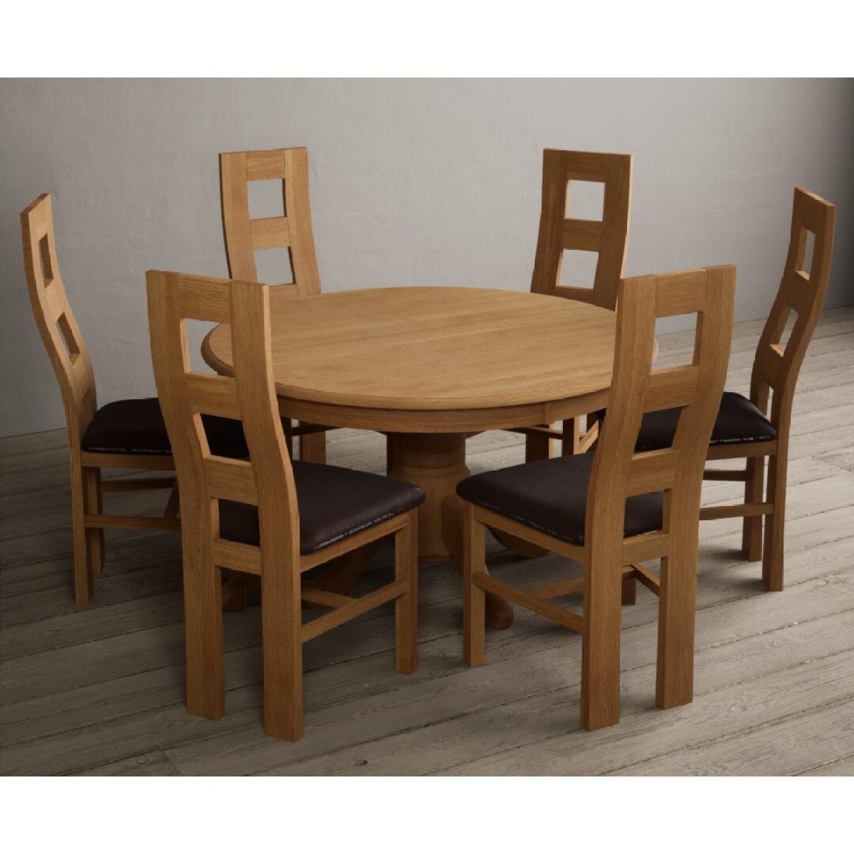 Hertford 120cm Fixed Top Solid Oak Round Pedestal Table With 4 Charcoal Grey Flow Back Chairs – image 6
