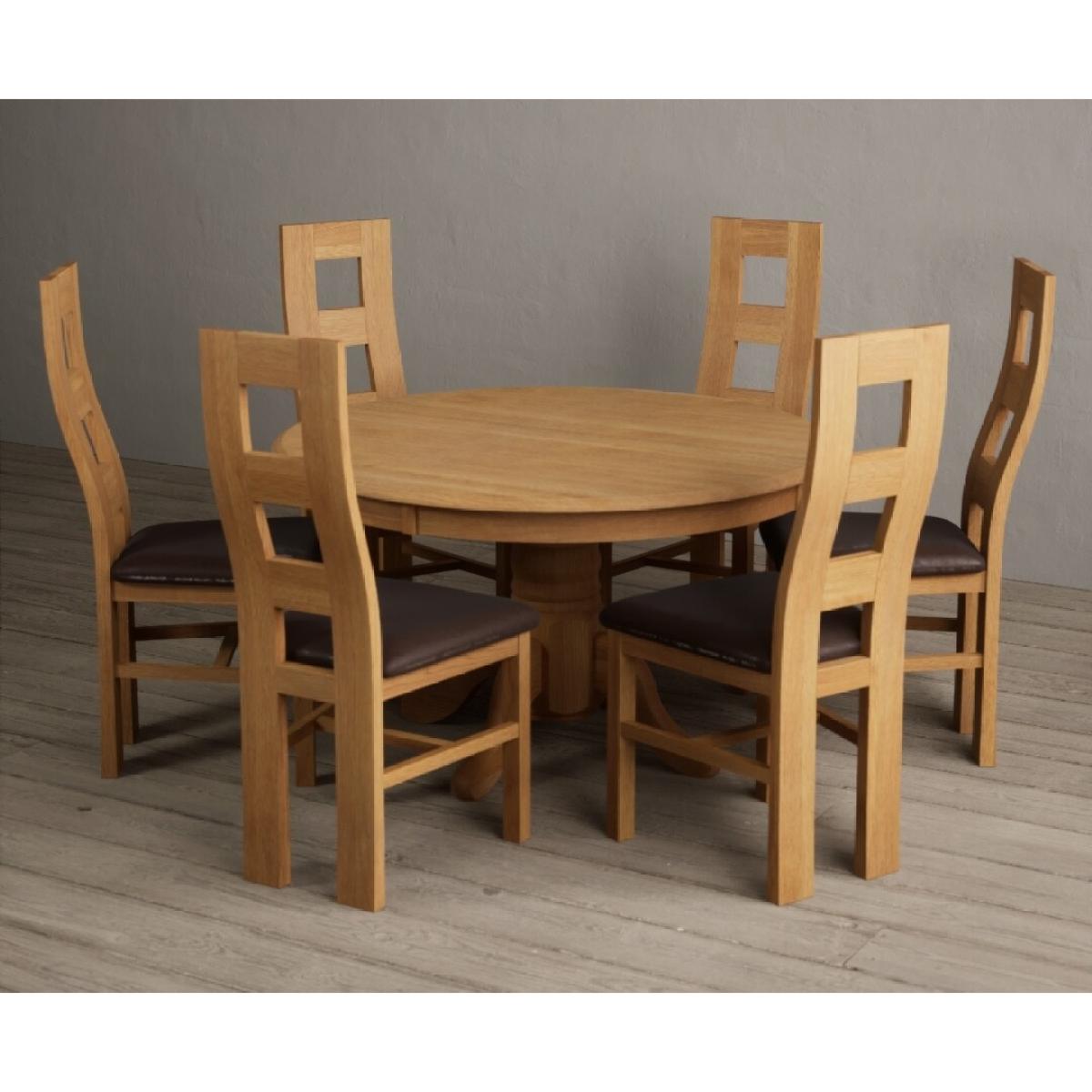 Hertford 120cm Fixed Top Solid Oak Round Pedestal Table With 4 Charcoal Grey Flow Back Chairs – image 7