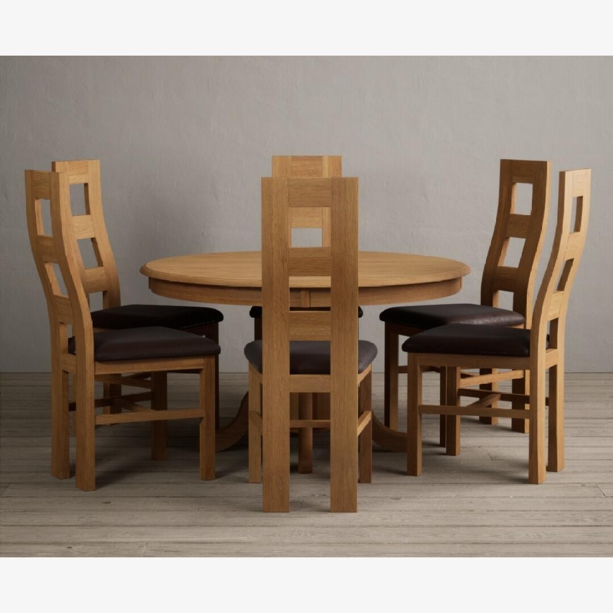 Hertford 120cm Fixed Top Solid Oak Round Pedestal Table With 4 Charcoal Grey Flow Back Chairs – image 1