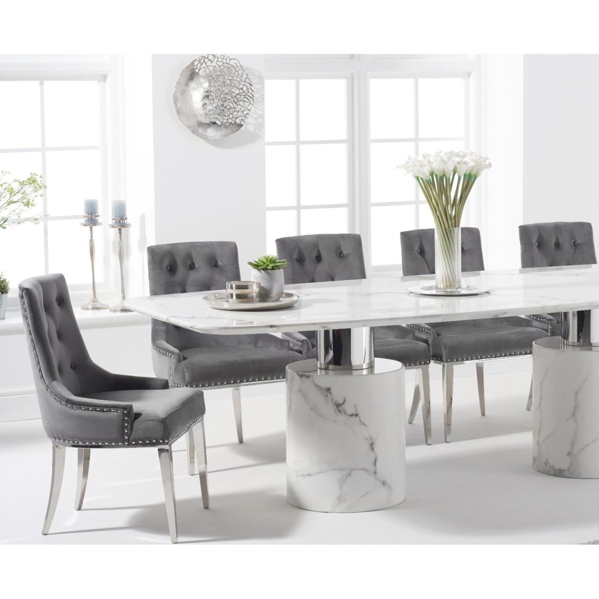 Antonio 260cm White Marble Table With 8 Grey Sienna Velvet Chairs – image 2