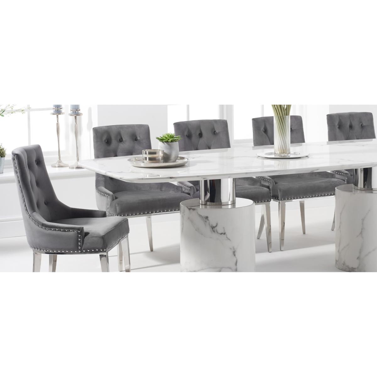 Antonio 260cm White Marble Table With 8 Grey Sienna Velvet Chairs – image 11