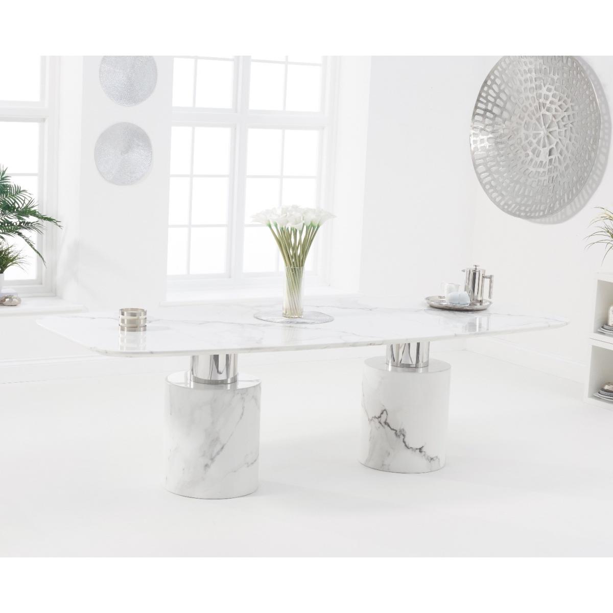 Antonio 260cm White Marble Table With 8 Grey Sienna Velvet Chairs – image 3