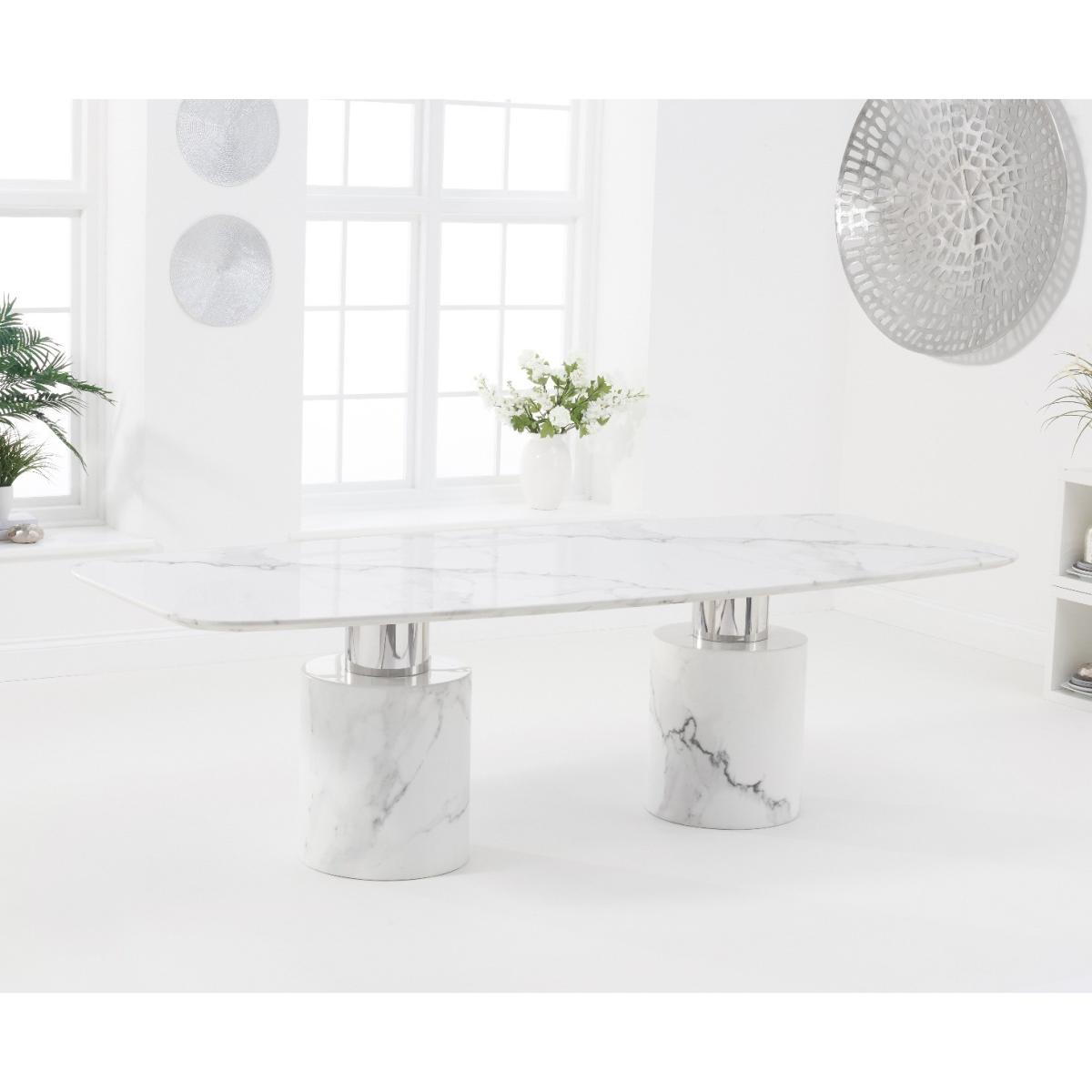 Antonio 260cm White Marble Table With 8 Grey Sienna Velvet Chairs – image 4