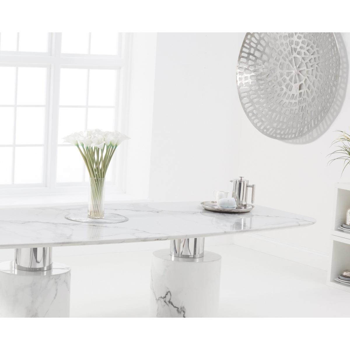 Antonio 260cm White Marble Table With 8 Grey Sienna Velvet Chairs – image 5