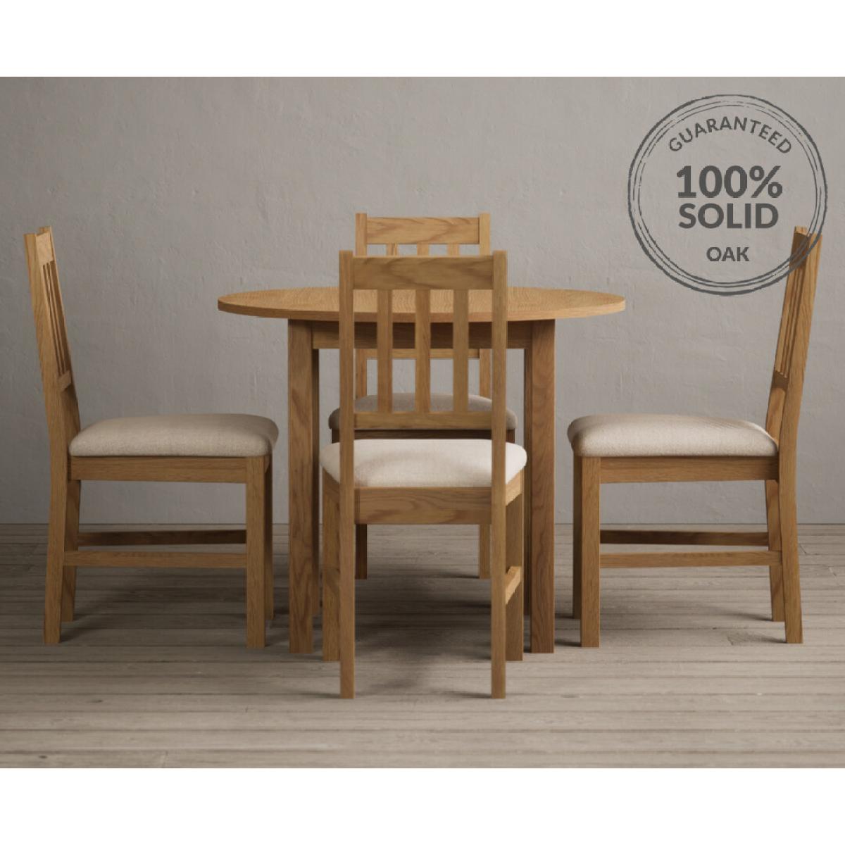 Extending York 90cm Solid Oak Dining Table With 2 Linen York Chairs – image 2