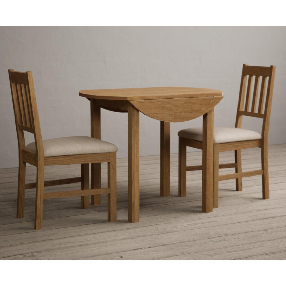 Extending York 90cm Solid Oak Dining Table With 2 Linen York Chairs – image 4
