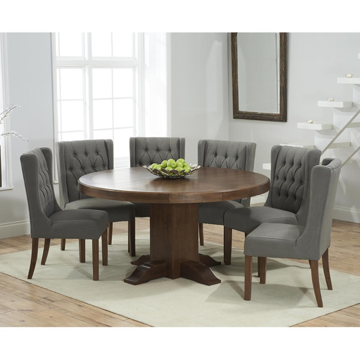 Helmsley 150cm Dark Oak Round Pedestal Dining Table with 4 Natural Darcy Chairs – image 2