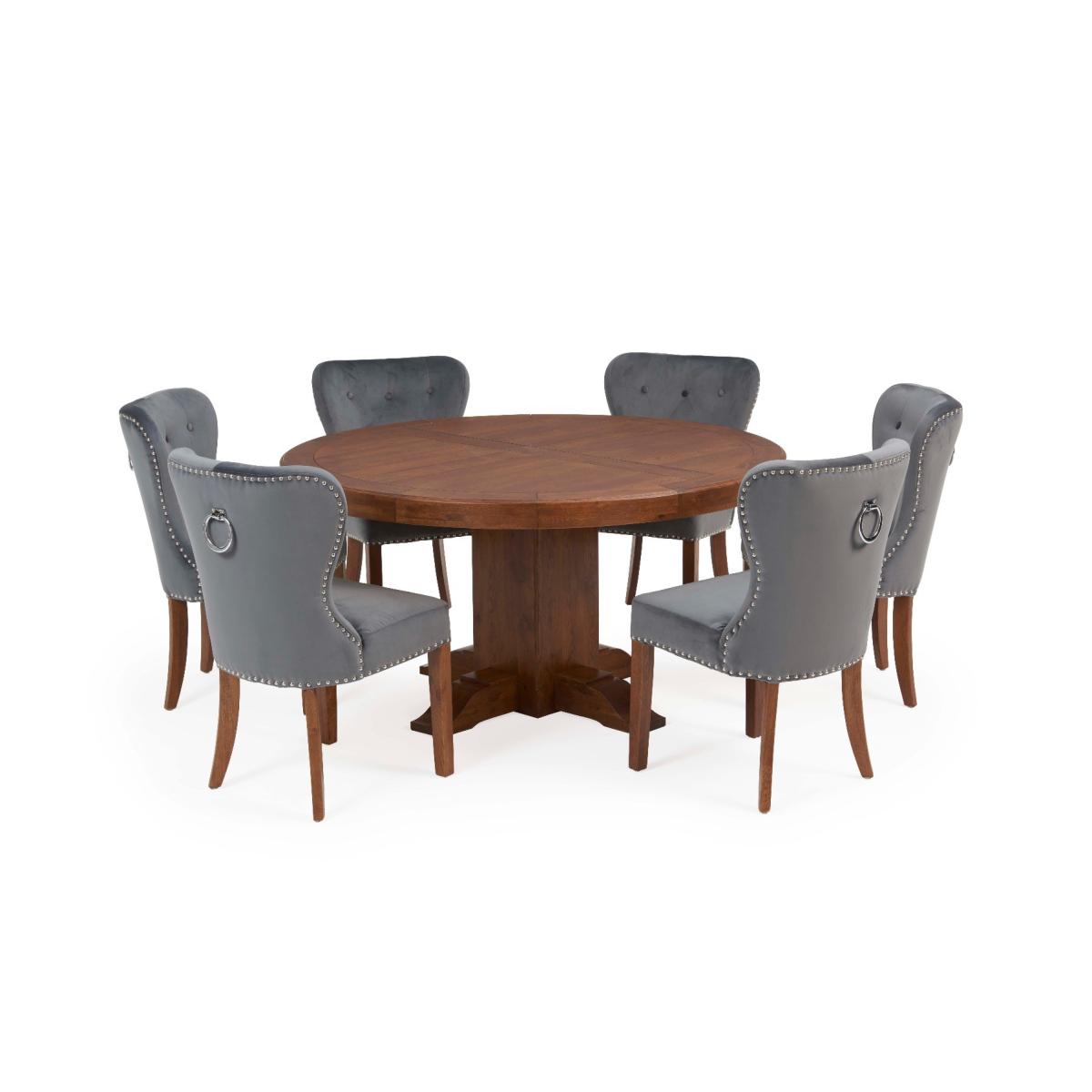 Helmsley 150cm Dark Oak Round Pedestal Dining Table with 4 Natural Darcy Chairs – image 16