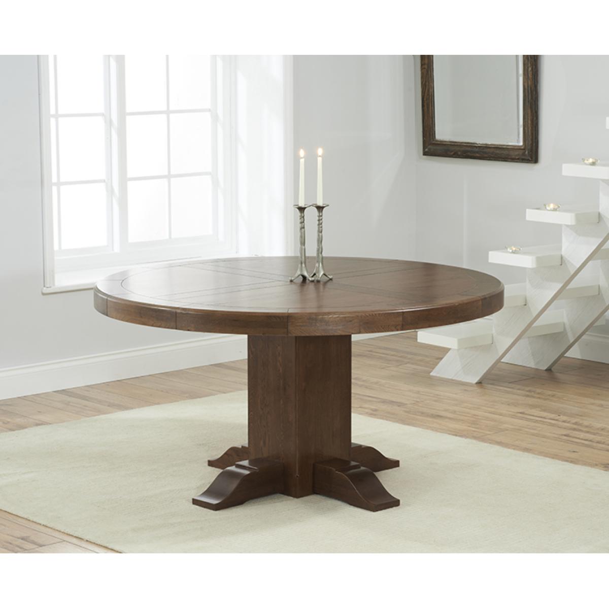 Helmsley 150cm Dark Oak Round Pedestal Dining Table with 4 Natural Darcy Chairs – image 4