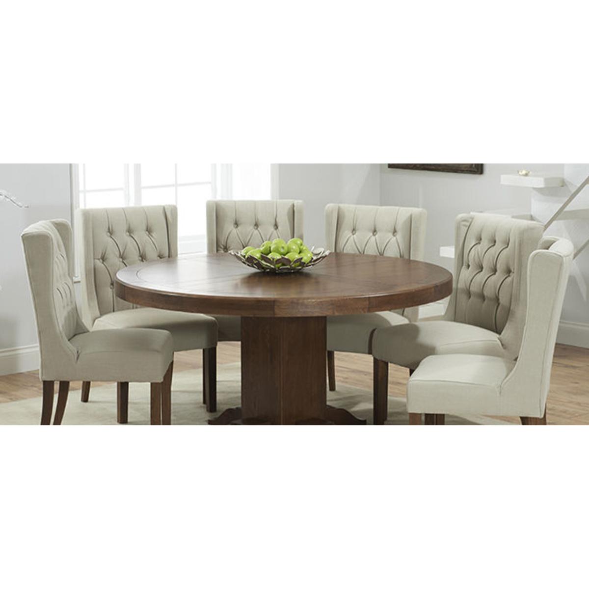 Helmsley 150cm Dark Oak Round Pedestal Dining Table with 4 Natural Darcy Chairs – image 10