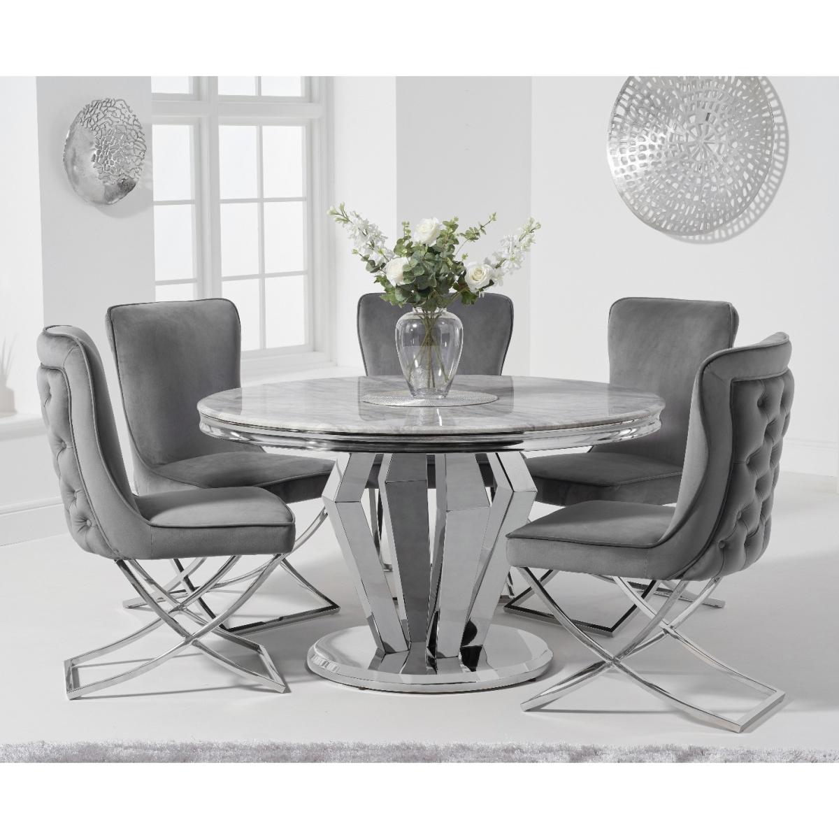 Viscount 130cm Round Marble Dining Table with Giovanni Velvet Chairs - Grey, 4 Chairs – image 2