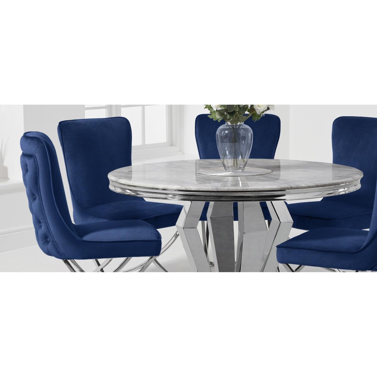 Viscount 130cm Round Marble Dining Table with Giovanni Velvet Chairs - Grey, 4 Chairs – image 12