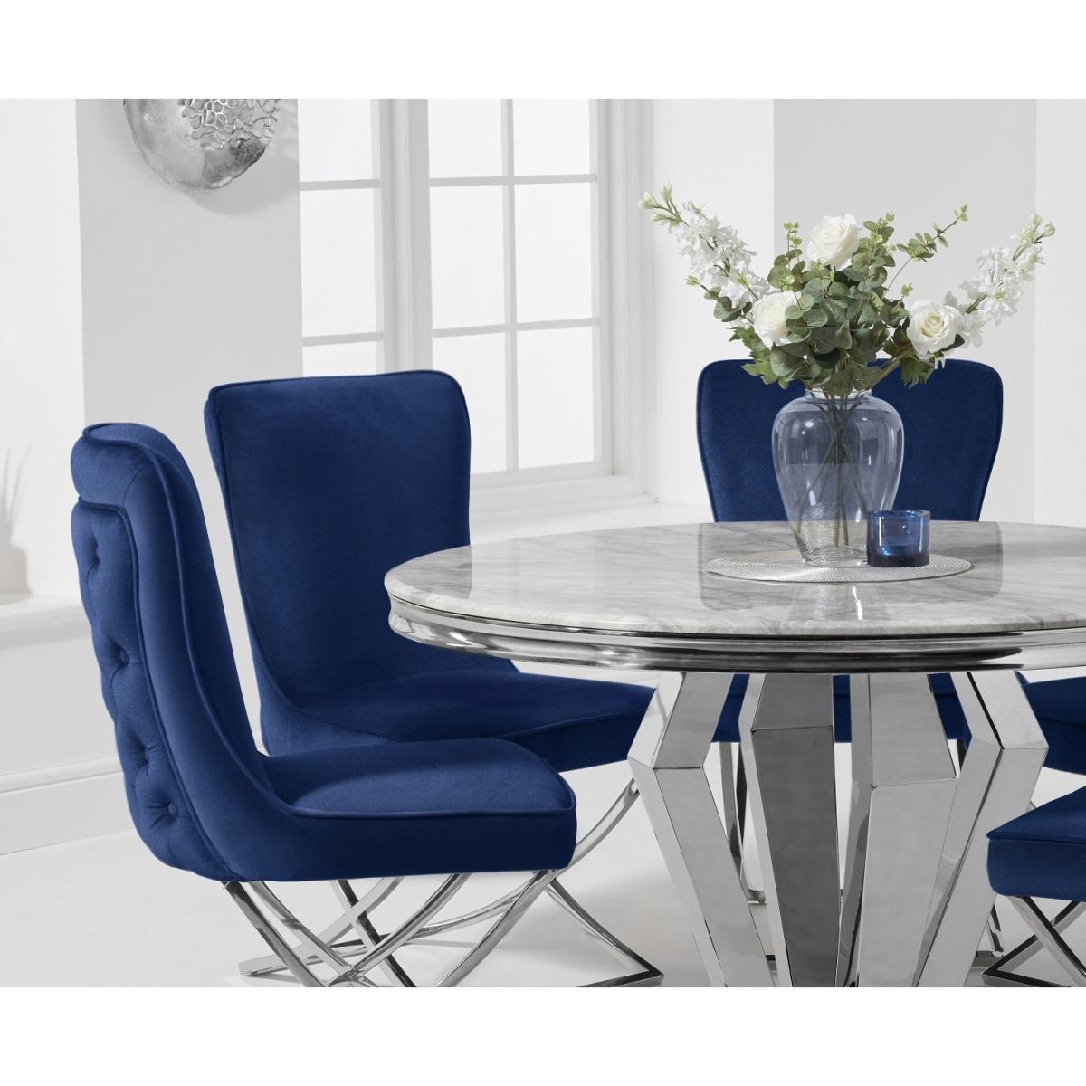 Viscount 130cm Round Marble Dining Table with Giovanni Velvet Chairs - Grey, 4 Chairs – image 3