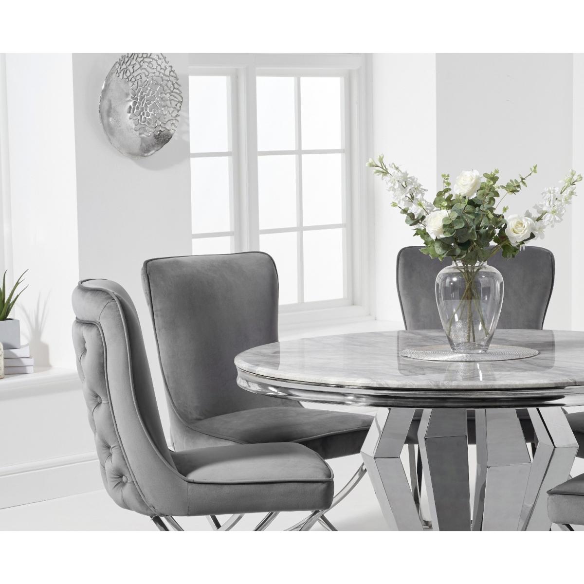 Viscount 130cm Round Marble Dining Table with Giovanni Velvet Chairs - Grey, 4 Chairs – image 4