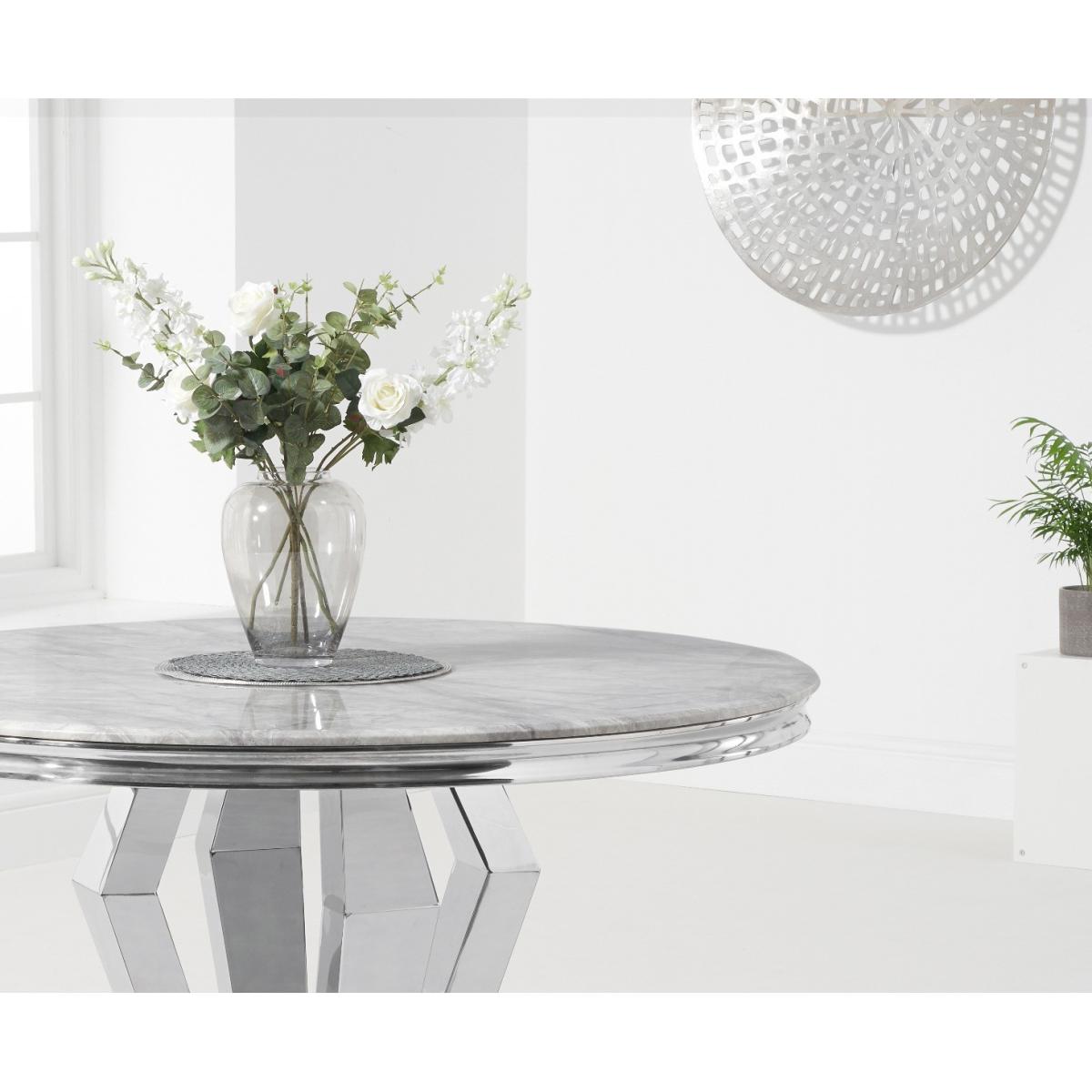 Viscount 130cm Round Marble Dining Table with Giovanni Velvet Chairs - Grey, 4 Chairs – image 7