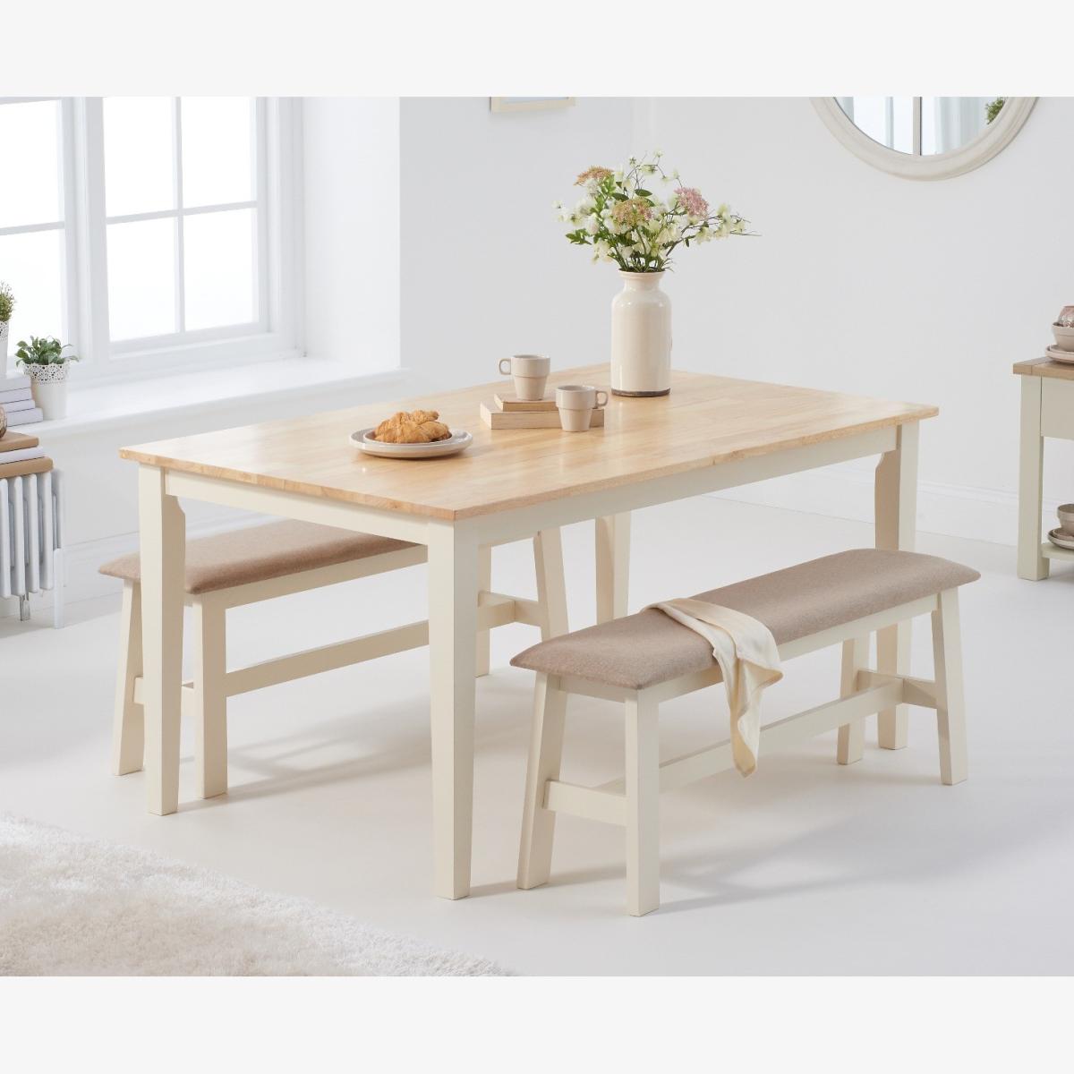 Chiltern 150cm Oak and Cream Table with Fabric Benches