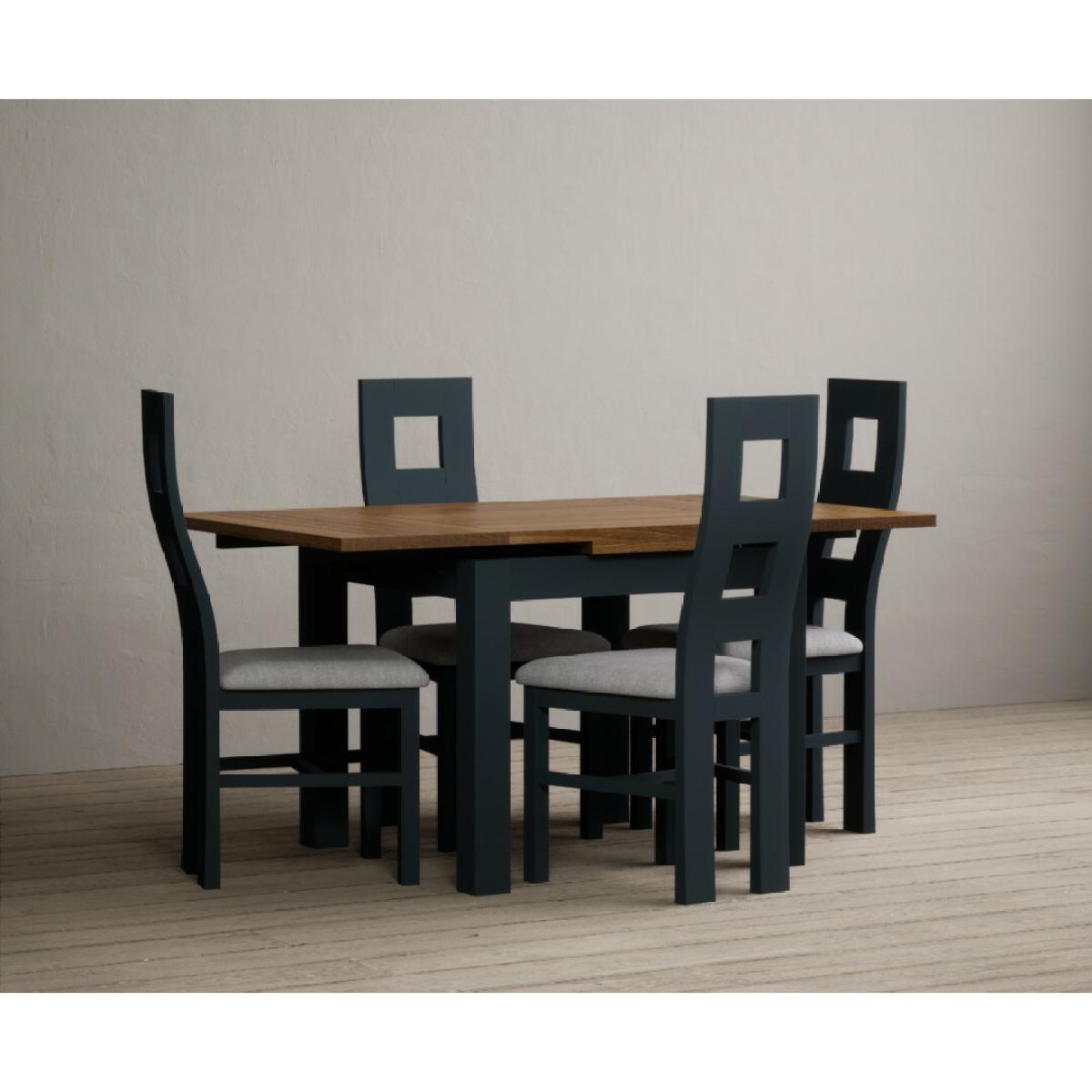 Hampshire 90cm Oak and Dark Blue Extending Dining Table With Light Grey 4 Flow Back Chairs – image 14