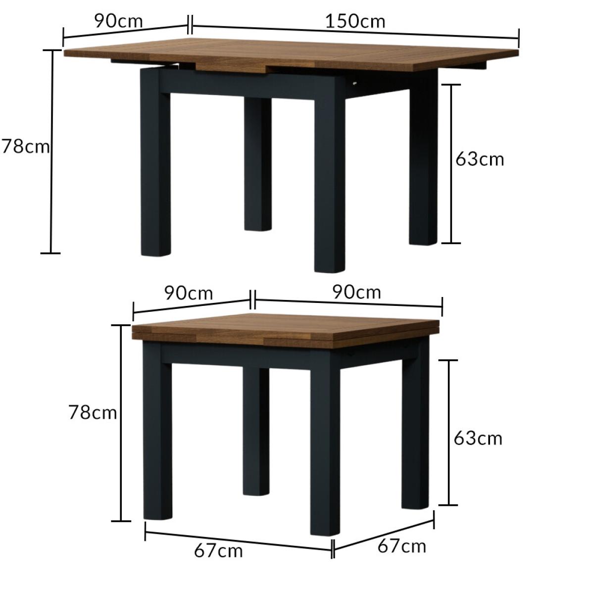 Hampshire 90cm Oak and Dark Blue Extending Dining Table With Light Grey 4 Flow Back Chairs – image 26