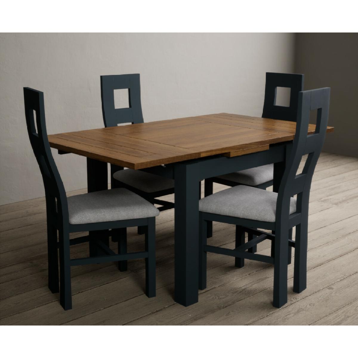 Hampshire 90cm Oak and Dark Blue Extending Dining Table With Light Grey 4 Flow Back Chairs – image 10