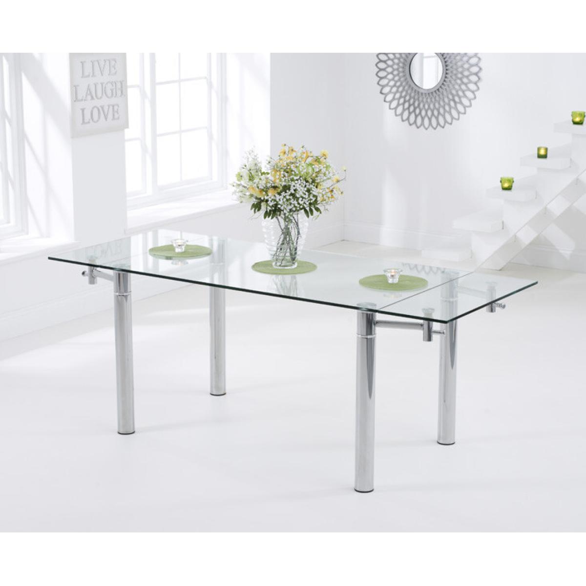 Ex-display Geneva 140cm Glass Extending Dining Table with 4 WHITE Cavello Chairs – image 2