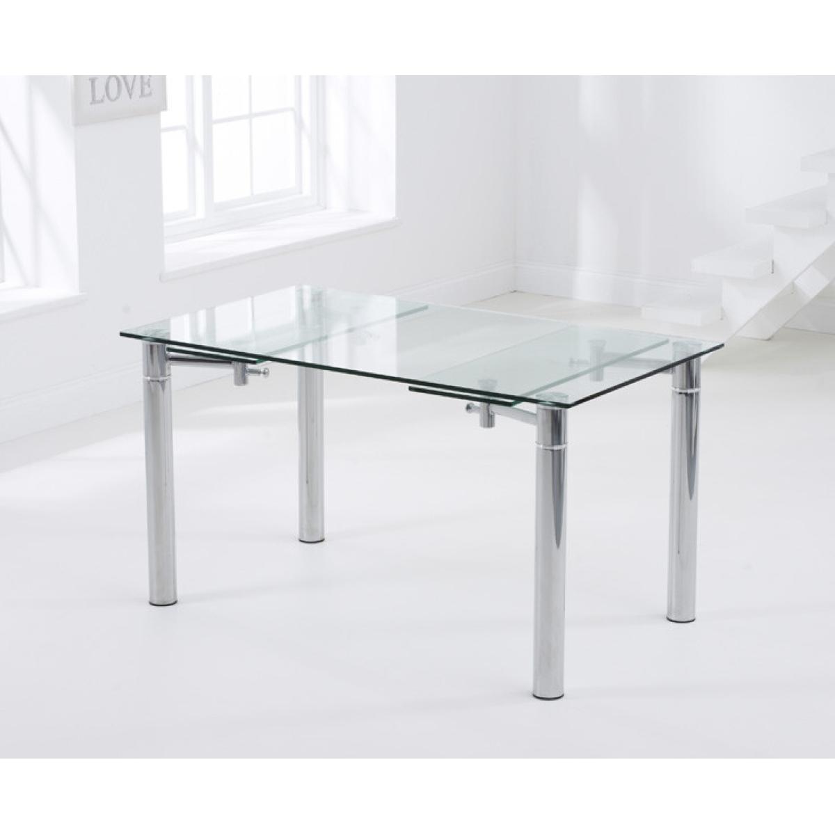 Ex-display Geneva 140cm Glass Extending Dining Table with 4 WHITE Cavello Chairs – image 3