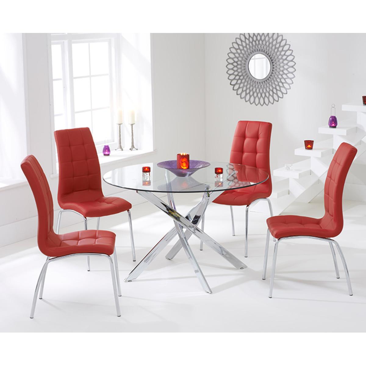 Denver 120cm Glass Dining Table With 4 Red Enzo Chairs – image 3