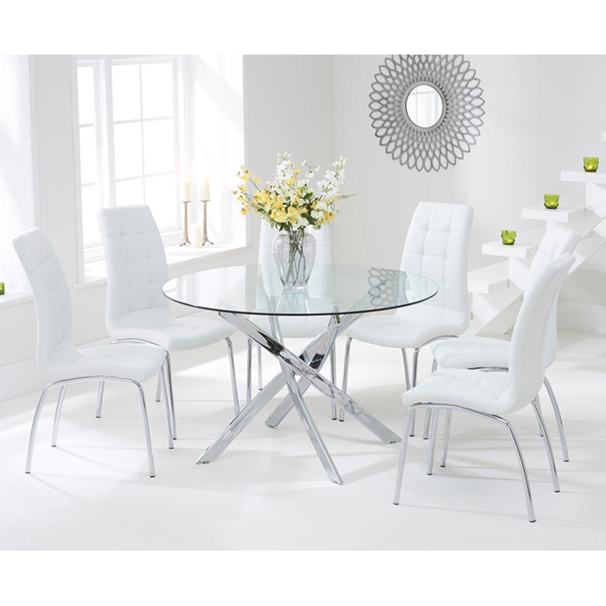 Denver 120cm Glass Dining Table With 4 Red Enzo Chairs – image 5