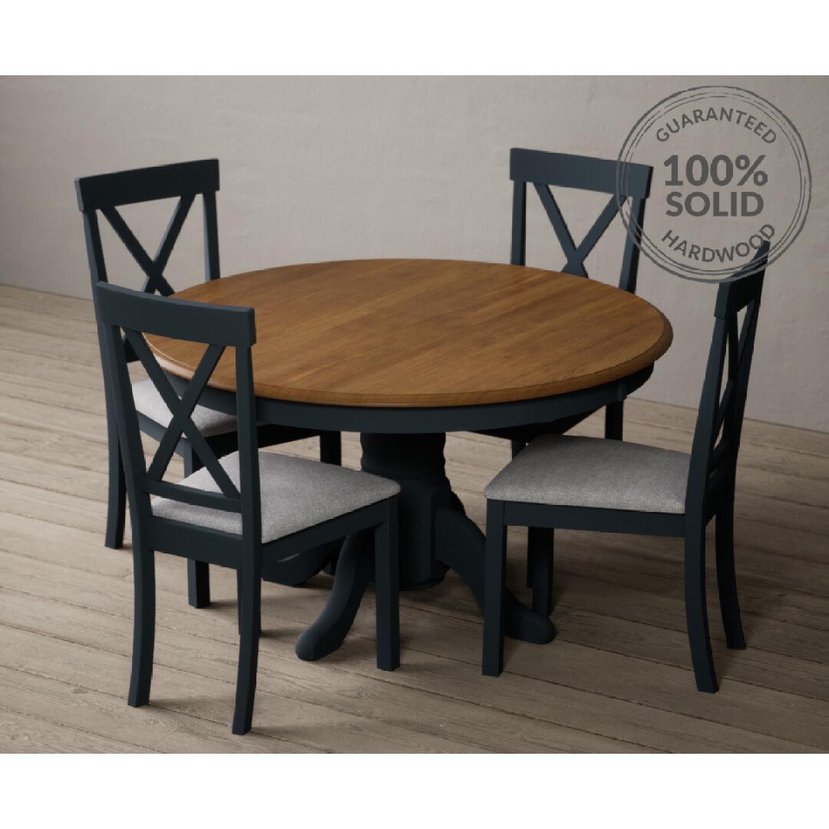 Hertford 120cm Oak and Dark Blue Painted Round Pedestal Table With 6 Rustic Hertford Chairs – image 2