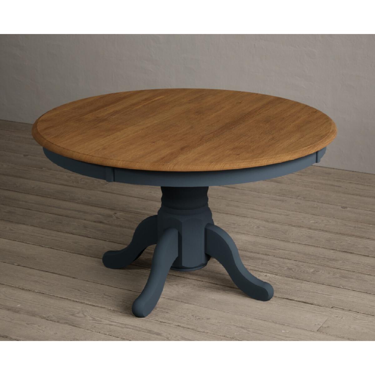 Hertford 120cm Oak and Dark Blue Painted Round Pedestal Table With 6 Rustic Hertford Chairs – image 12