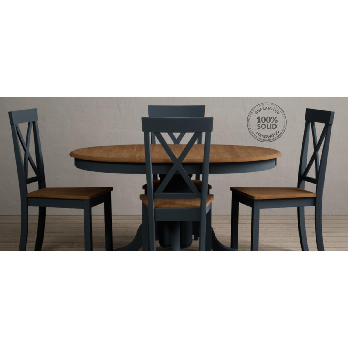 Hertford 120cm Oak and Dark Blue Painted Round Pedestal Table With 6 Rustic Hertford Chairs – image 14