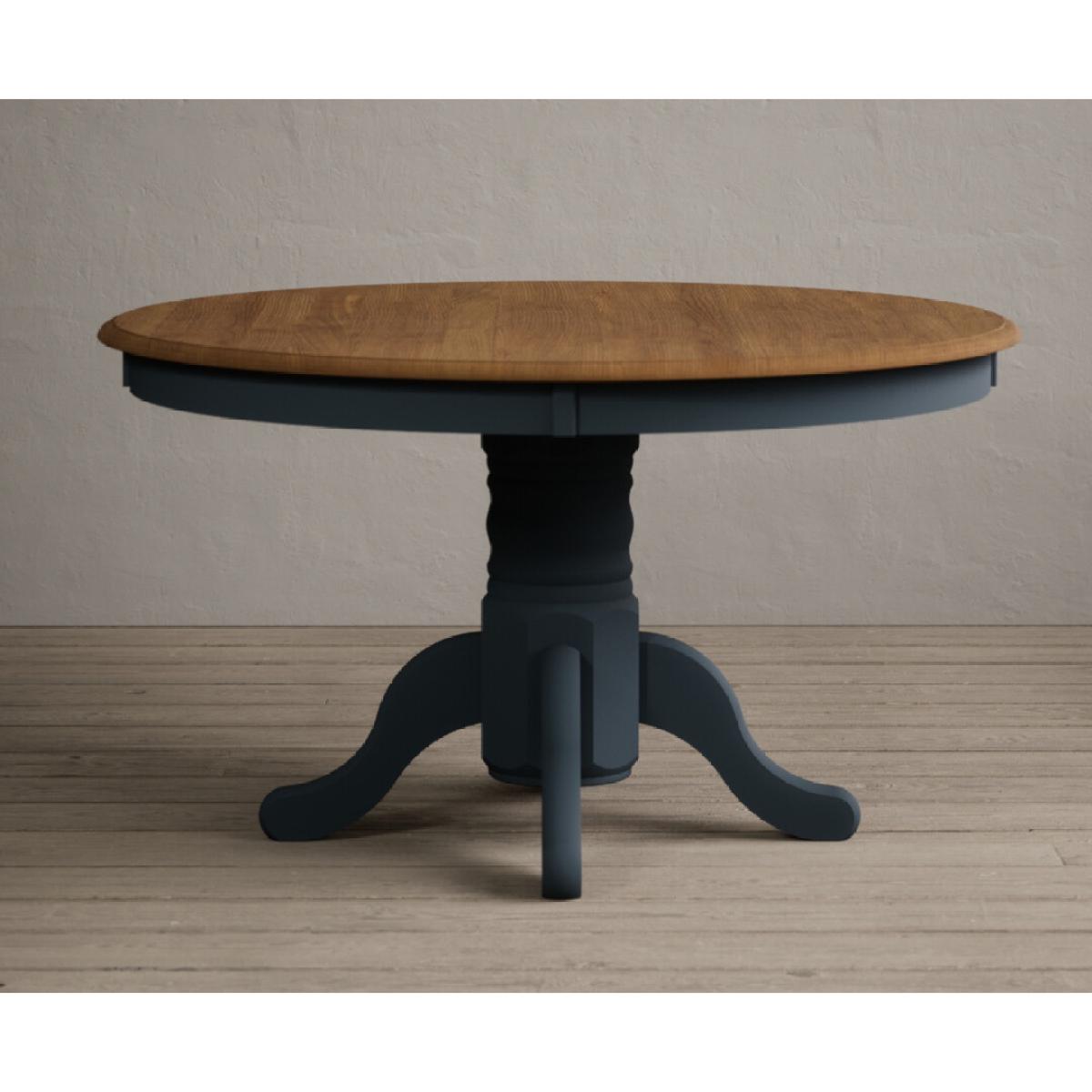 Hertford 120cm Oak and Dark Blue Painted Round Pedestal Table With 6 Rustic Hertford Chairs – image 10