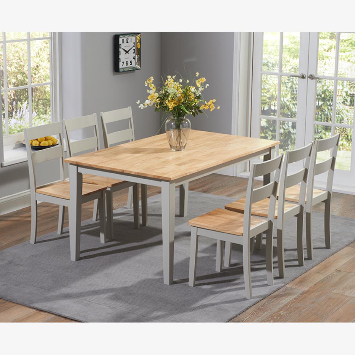 Chiltern 150cm Oak & Grey Painted Dining Table Set With 6 Oak and Grey Chairs