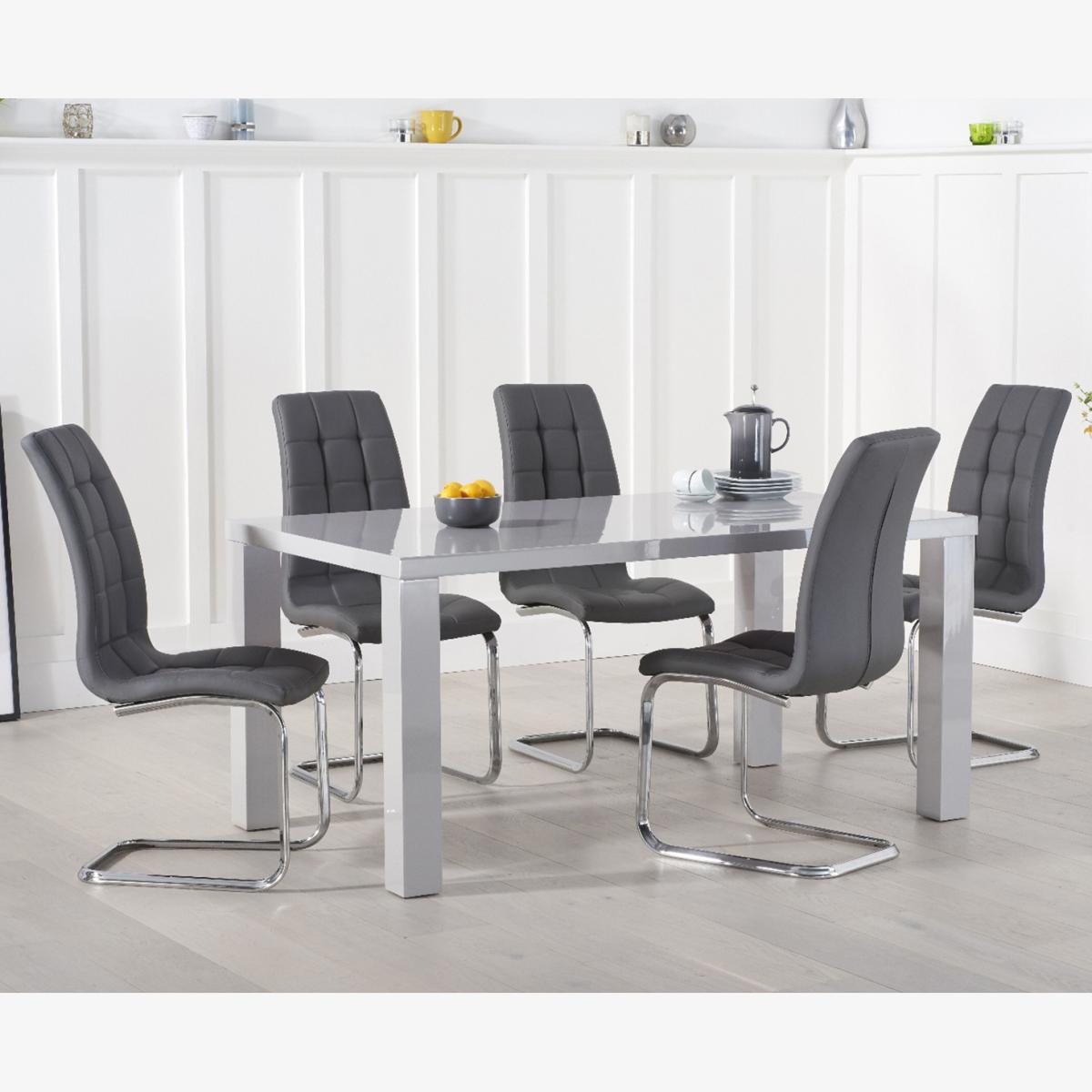 Atlanta 160cm Light Grey High Gloss Dining Table With 6 White Lorin Chairs