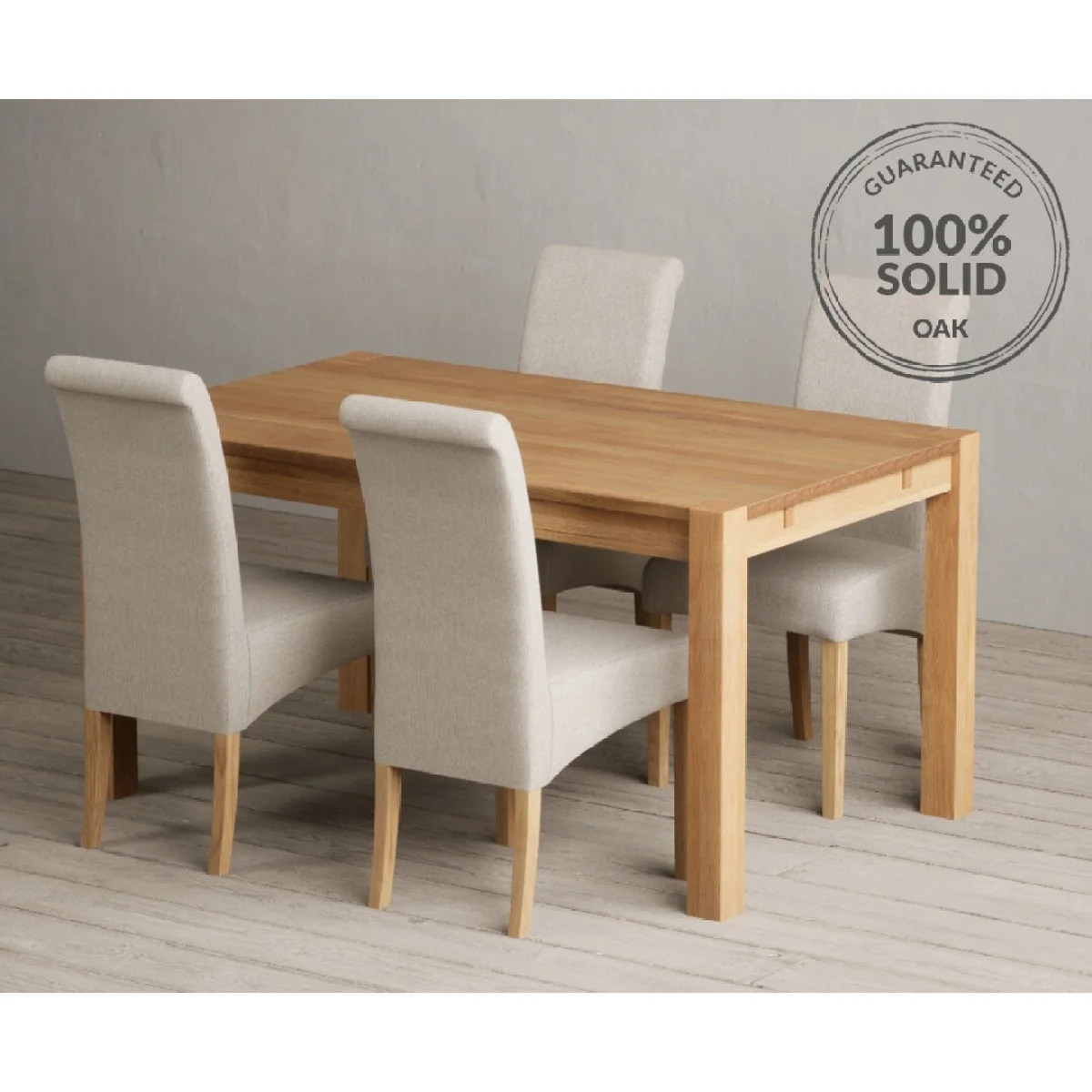 Thetford 150cm Oak Dining Table with 4 Natural Scroll Back Chairs – image 2