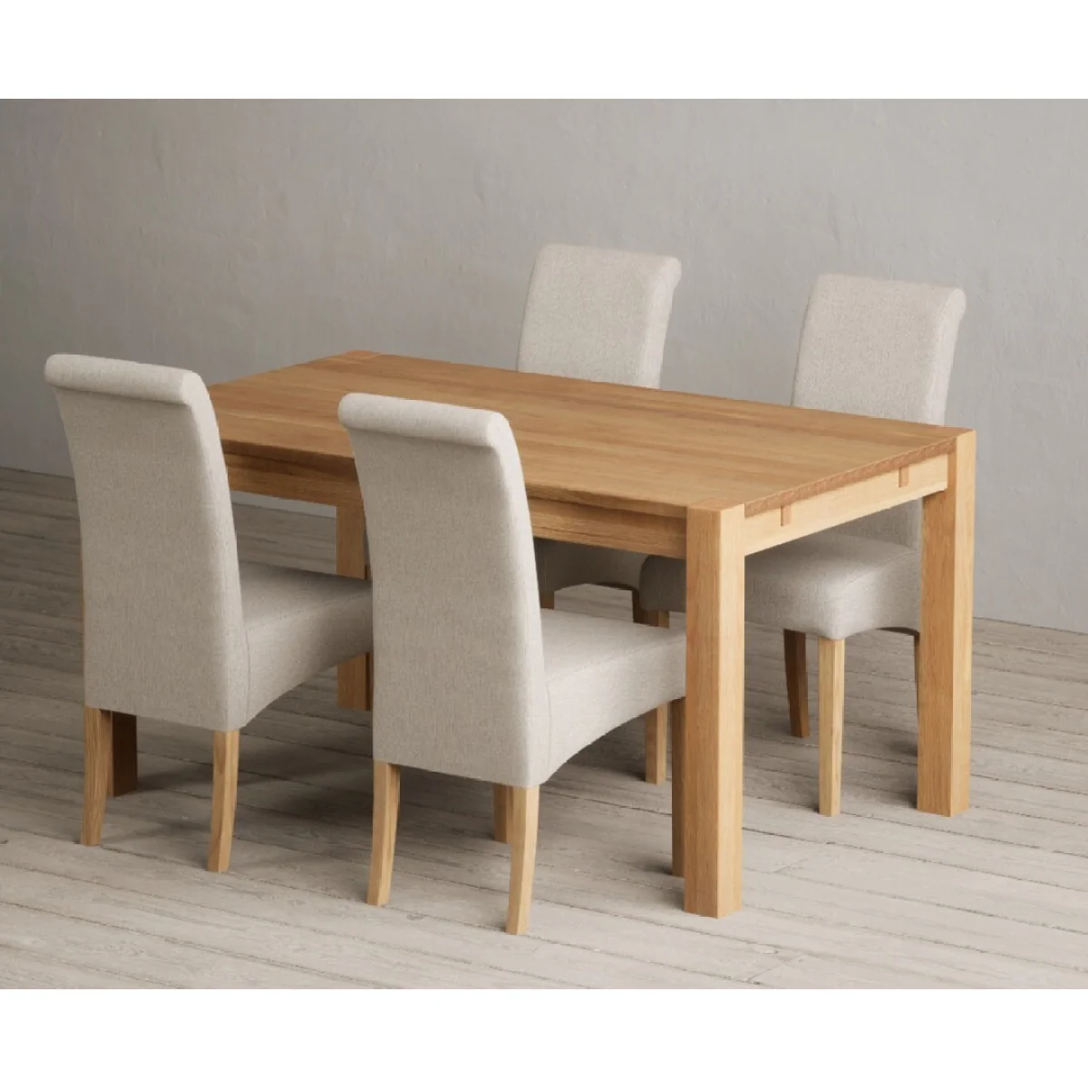 Thetford 150cm Oak Dining Table with 4 Natural Scroll Back Chairs – image 3