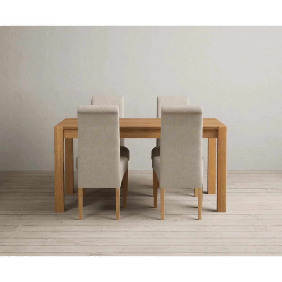 Thetford 150cm Oak Dining Table with 4 Natural Scroll Back Chairs – image 4